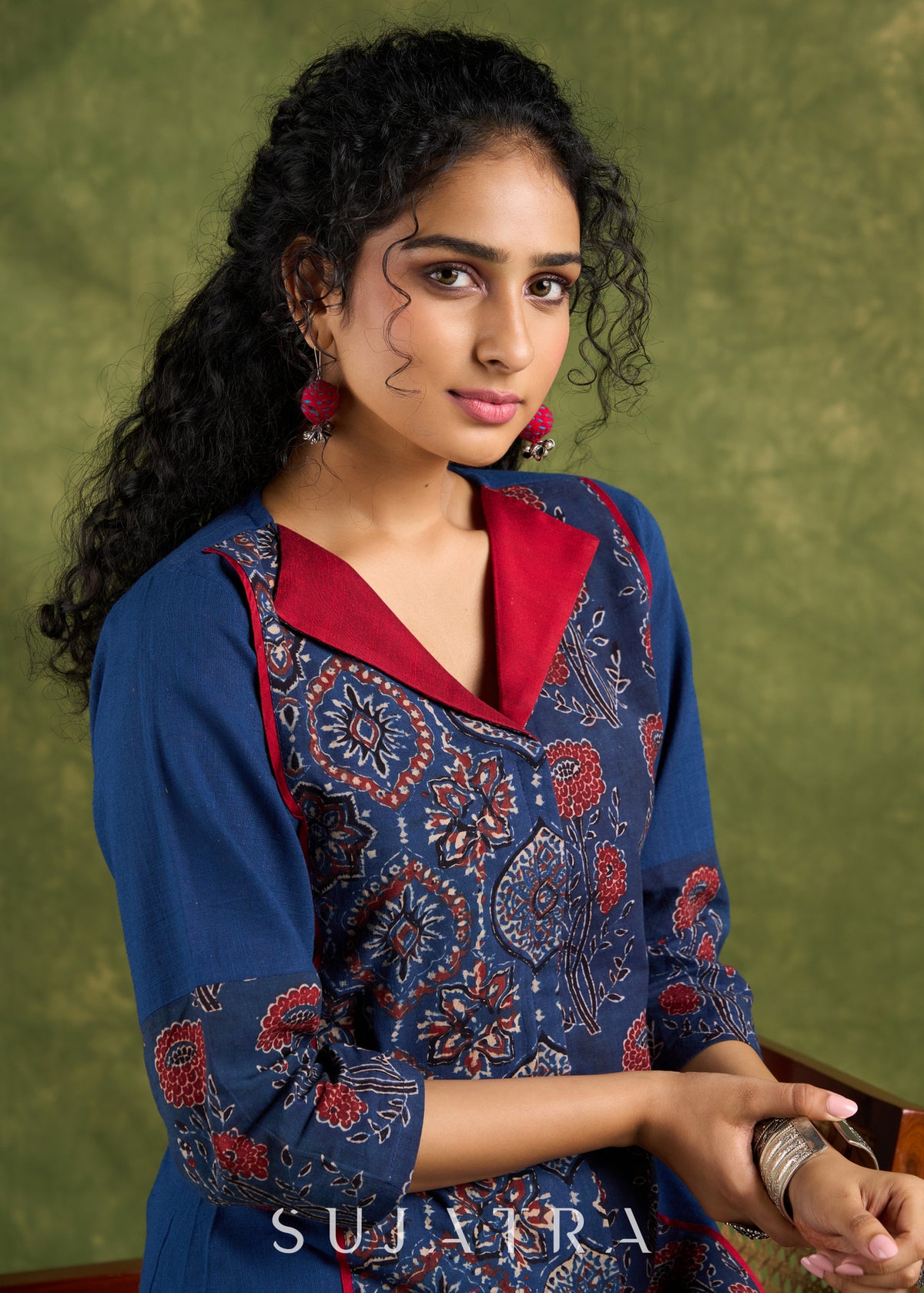 Dussehra Sale — Elegant Navy Blue Ajrak Combination Top - Pant Optional
