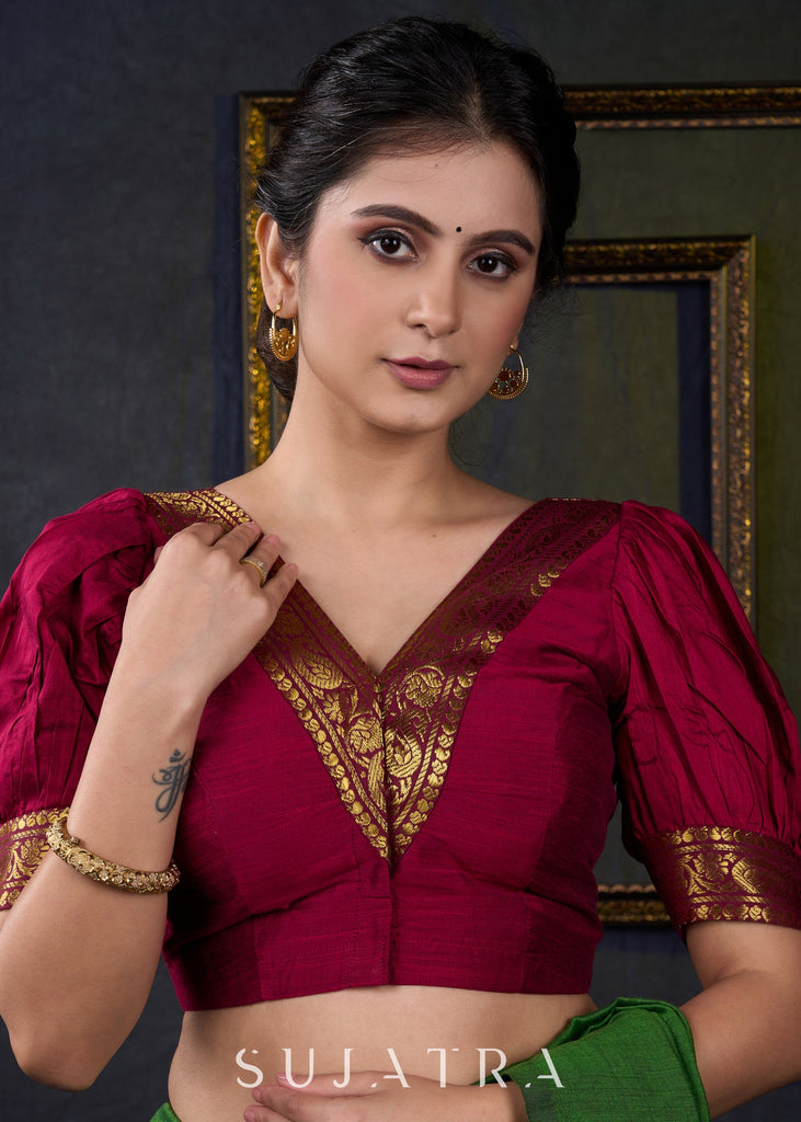 Exclusive Magenta Cotton Silk Blouse with Zari Borders - Plain Saree Optional