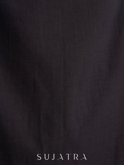 Timeless Black Cotton Kurta with Striking Green Ajrakh Yoke & Cuff Detailing