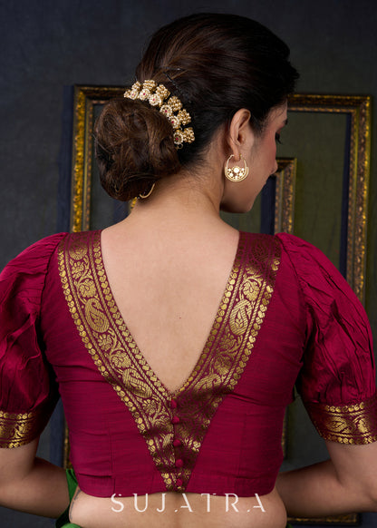 Exclusive Magenta Cotton Silk Blouse with Zari Borders - Plain Saree Optional
