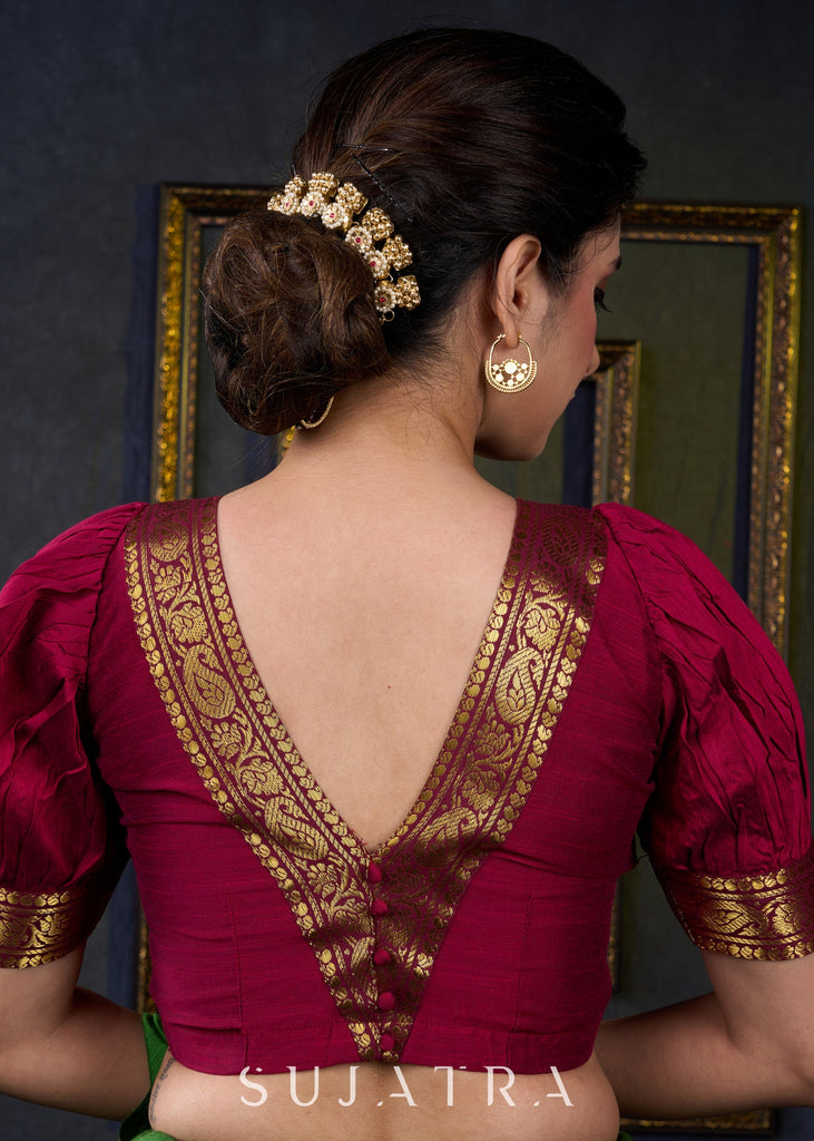 Exclusive Magenta Cotton Silk Blouse with Zari Borders - Plain Saree Optional