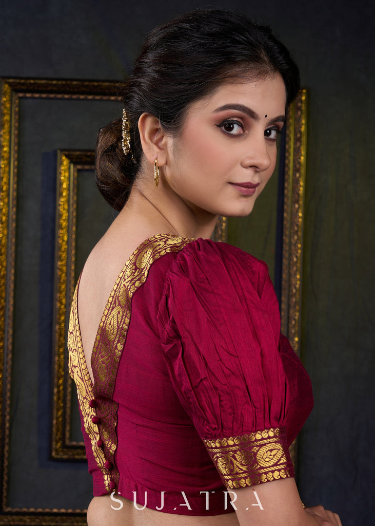 Exclusive Magenta Cotton Silk Blouse with Zari Borders - Plain Saree Optional