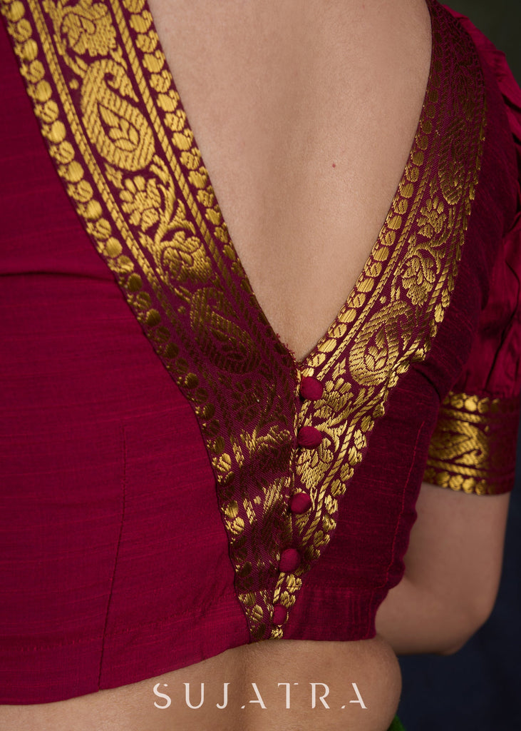 Exclusive Magenta Cotton Silk Blouse with Zari Borders - Plain Saree Optional