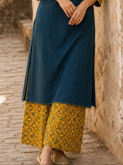 Vibrant Mustard Ajrakh Printed Straight Pant