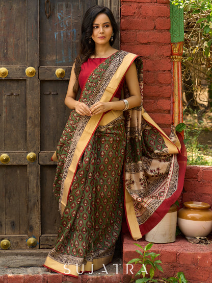 Hand block printed Chanderi saree, earthy elegance with a hint of heritage