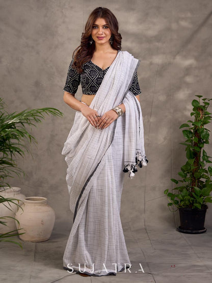 Black Bandhani Print Viscose Blouse with Deep V Neckline