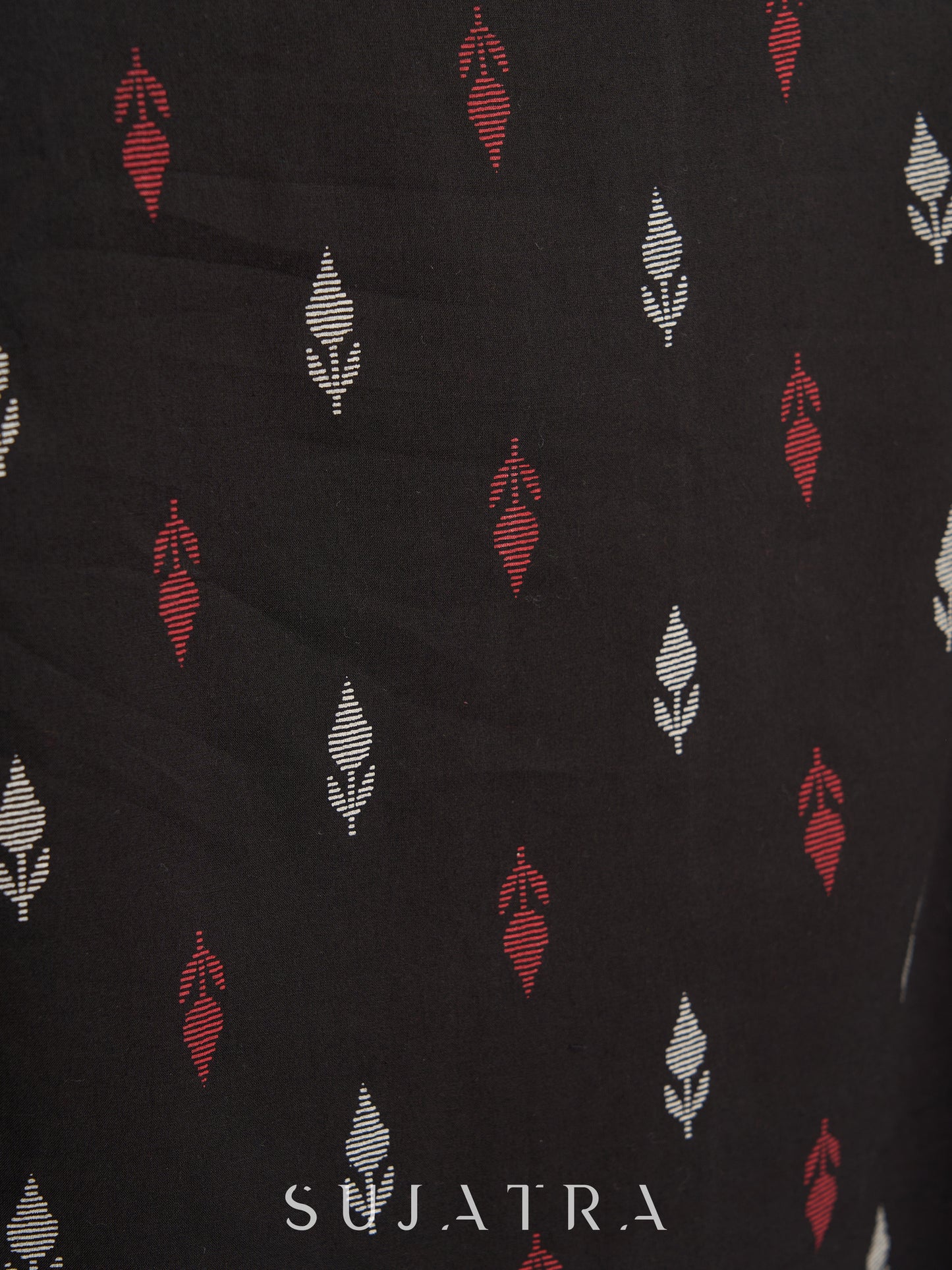 Beautiful Black Printed Cotton Kurta with Delicate Crochet Lace Detailing