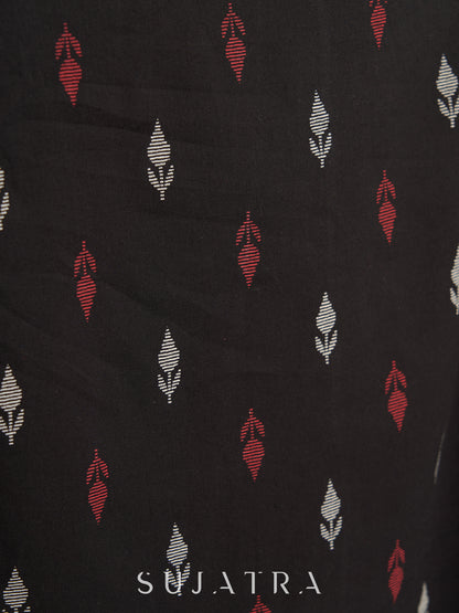 Beautiful Black Printed Cotton Kurta with Delicate Crochet Lace Detailing