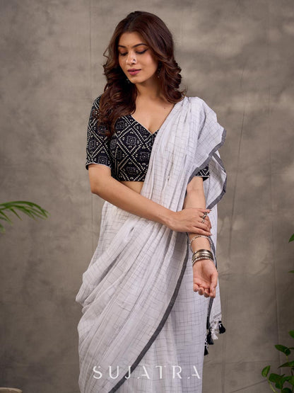 Black Bandhani Print Viscose Blouse with Deep V Neckline