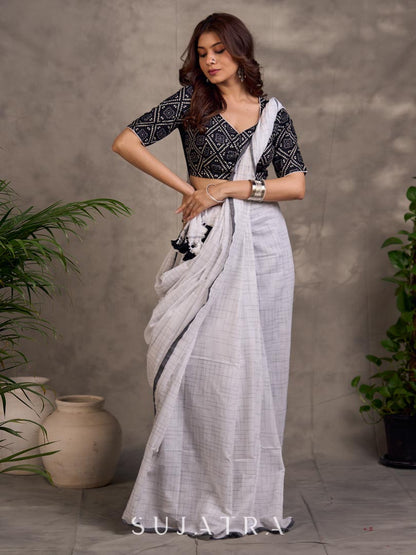Black Bandhani Print Viscose Blouse with Deep V Neckline