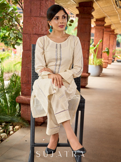 Graceful cotton-Hakoba kurta with pleated charm and lace detailing -pant optional