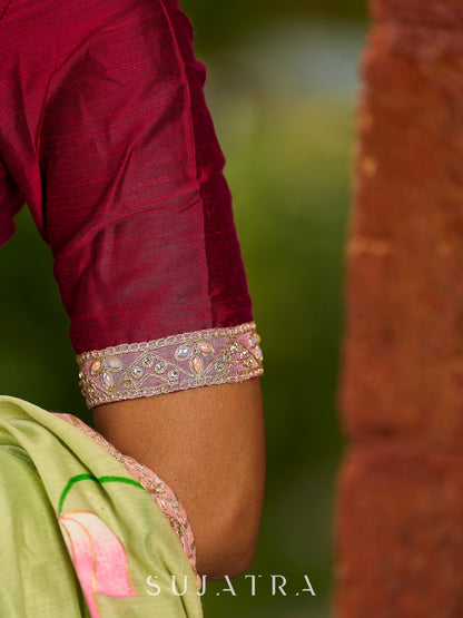 Classic Magenta Cotton Silk Blouse with Scalloped Neckline with Minimal Detailing