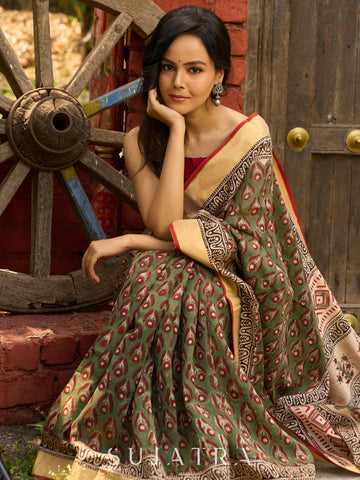 Hand block printed Chanderi saree, earthy elegance with a hint of heritage