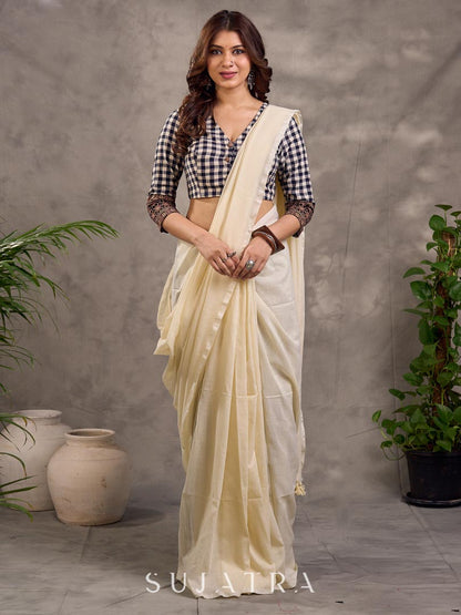 Elegant Ivory Cotton Saree