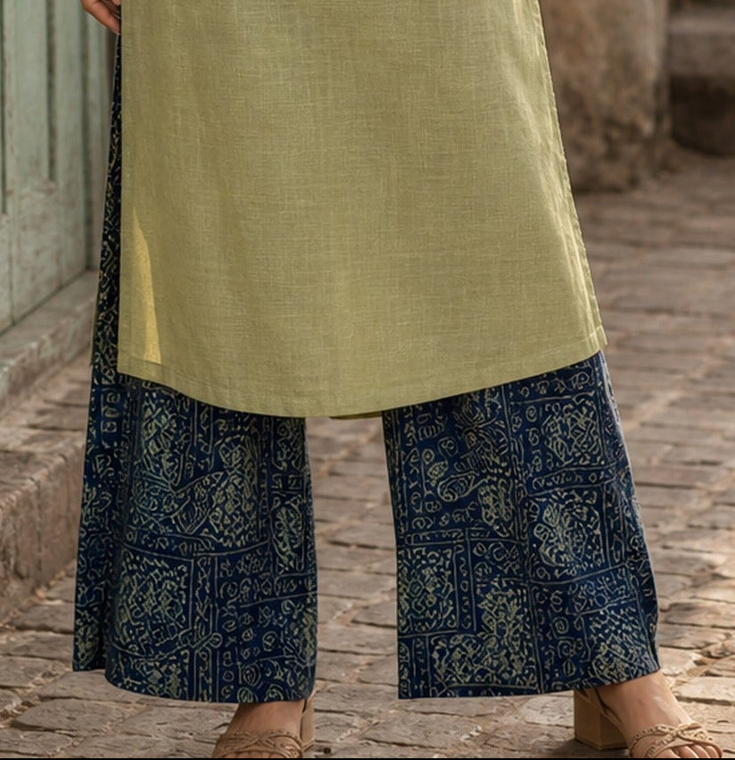 Classic Blue Ajrakh Printed Straight Pant