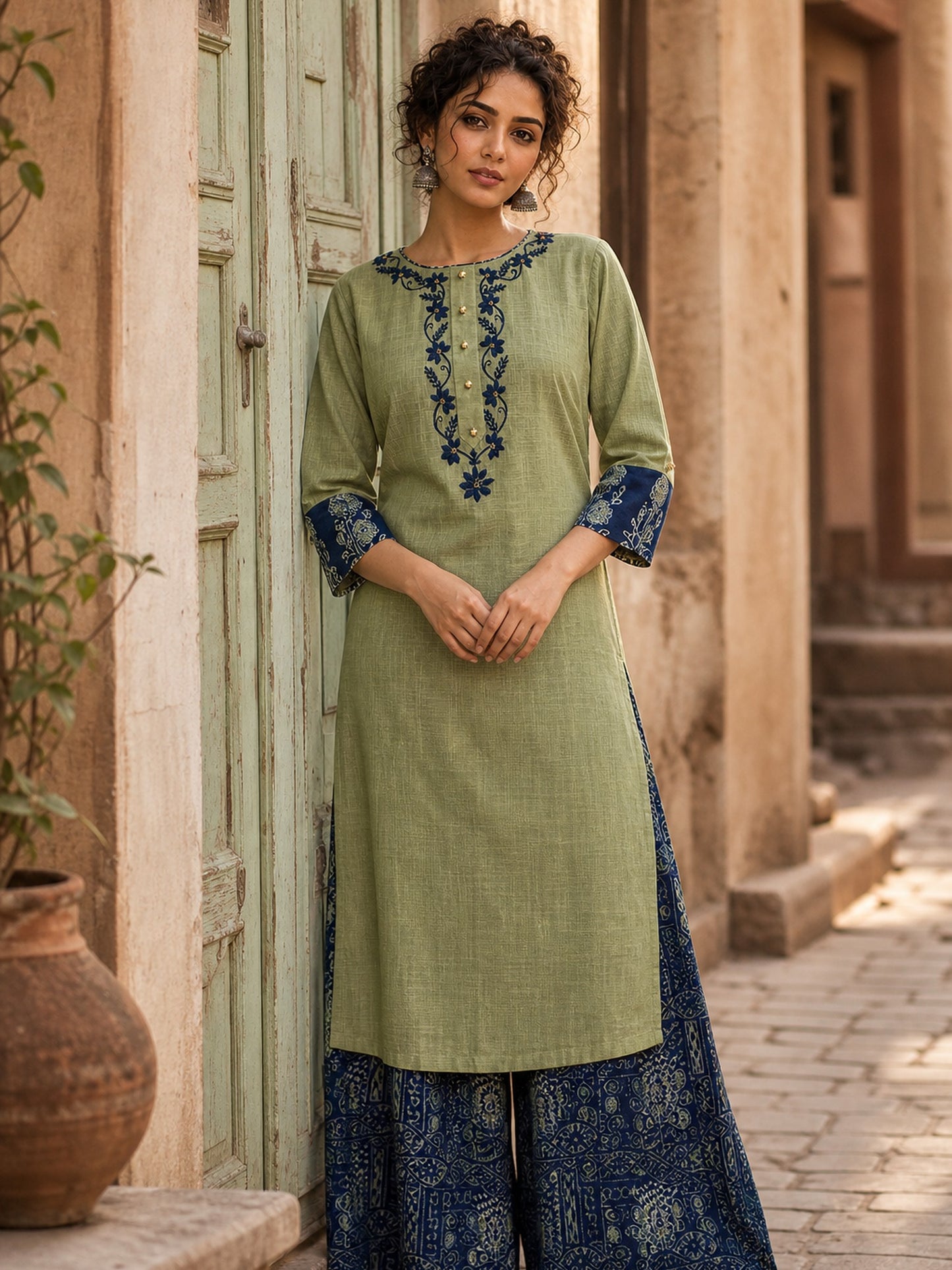 Classic Blue Ajrakh Printed Straight Pant