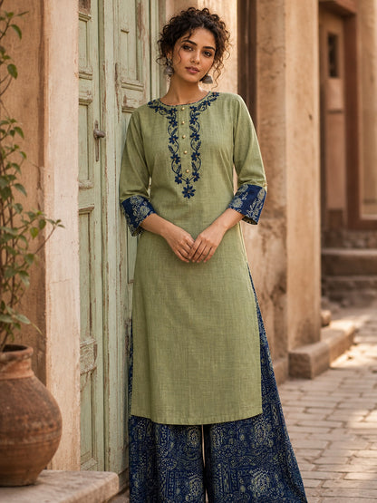 Classic Blue Ajrakh Printed Straight Pant