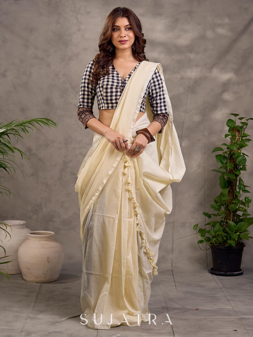 Elegant Ivory Cotton Saree
