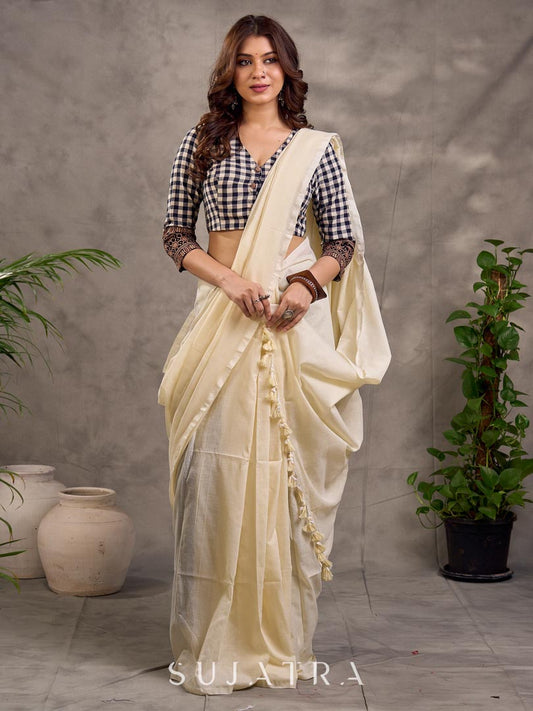 Elegant Ivory Cotton Saree