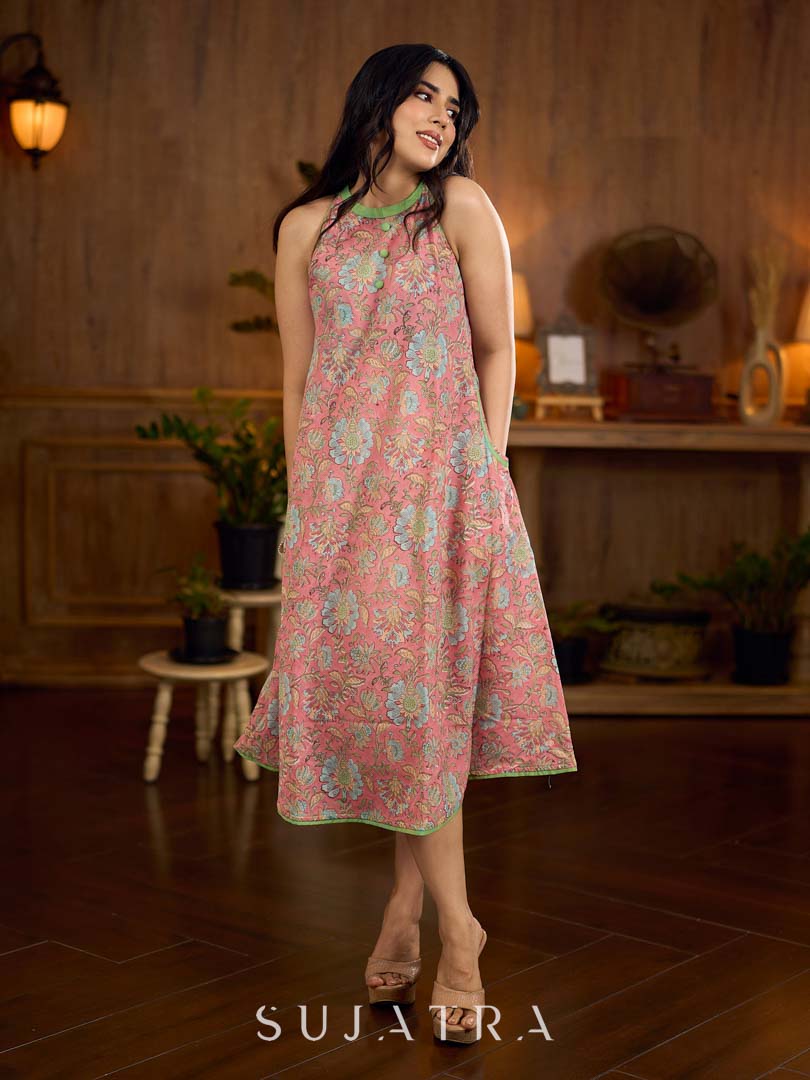slim fit dress slacks Green Floral Satin Halter Maxi Dress  Gabi Swimwear