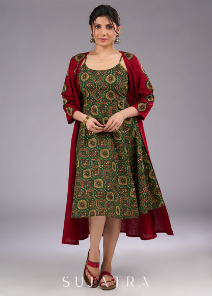 Handcrafted Maroon Cotton Jacket with Exquisite Ajrakh Applique Work - Dress optional