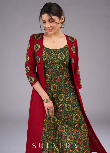 Handcrafted Maroon Cotton Jacket with Exquisite Ajrakh Applique Work - Dress optional