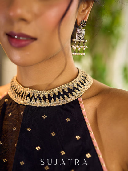 Chic Black Chanderi HalterNeck Blouse