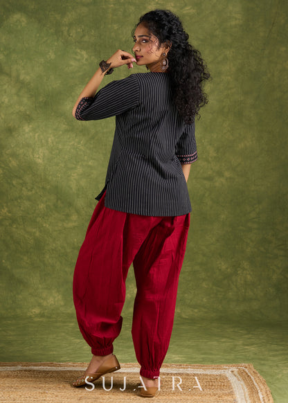 Elegant Black Cotton Trendy Top With Decorative Shells - Pant Optional