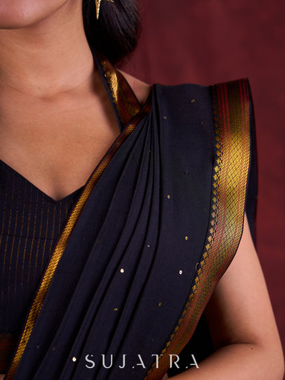 Black Luxe Saree Featuring All-Over Sequins and Ornate Zari Border