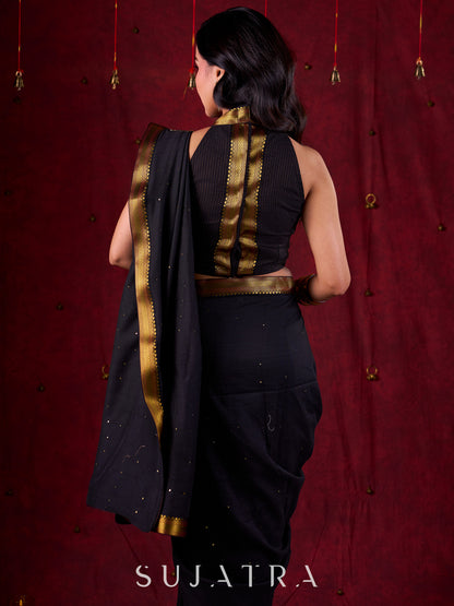Black Luxe Saree Featuring All-Over Sequins and Ornate Zari Border