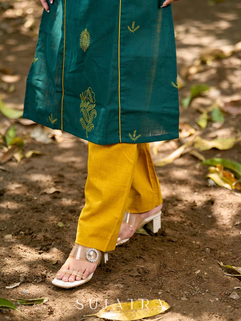Vibrant Mustard Cotton Pencil Pants with Refined Shape