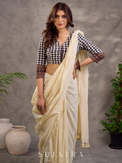 Elegant Ivory Cotton Saree