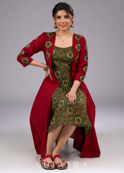 Handcrafted Maroon Cotton Jacket with Exquisite Ajrakh Applique Work - Dress optional