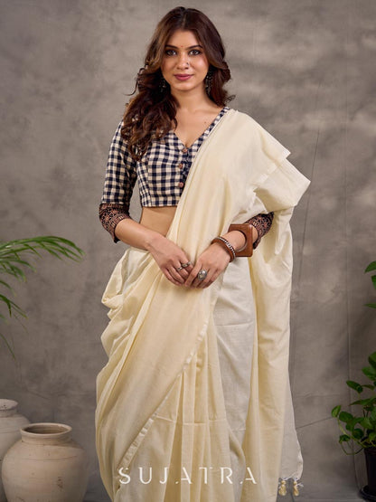Elegant Ivory Cotton Saree