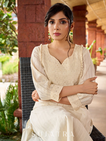 Beautiful handloom cotton kurta featuring Hakoba yoke and gathered sleeves detail -pant optional
