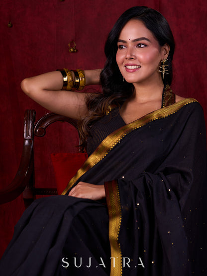 Black Luxe Saree Featuring All-Over Sequins and Ornate Zari Border