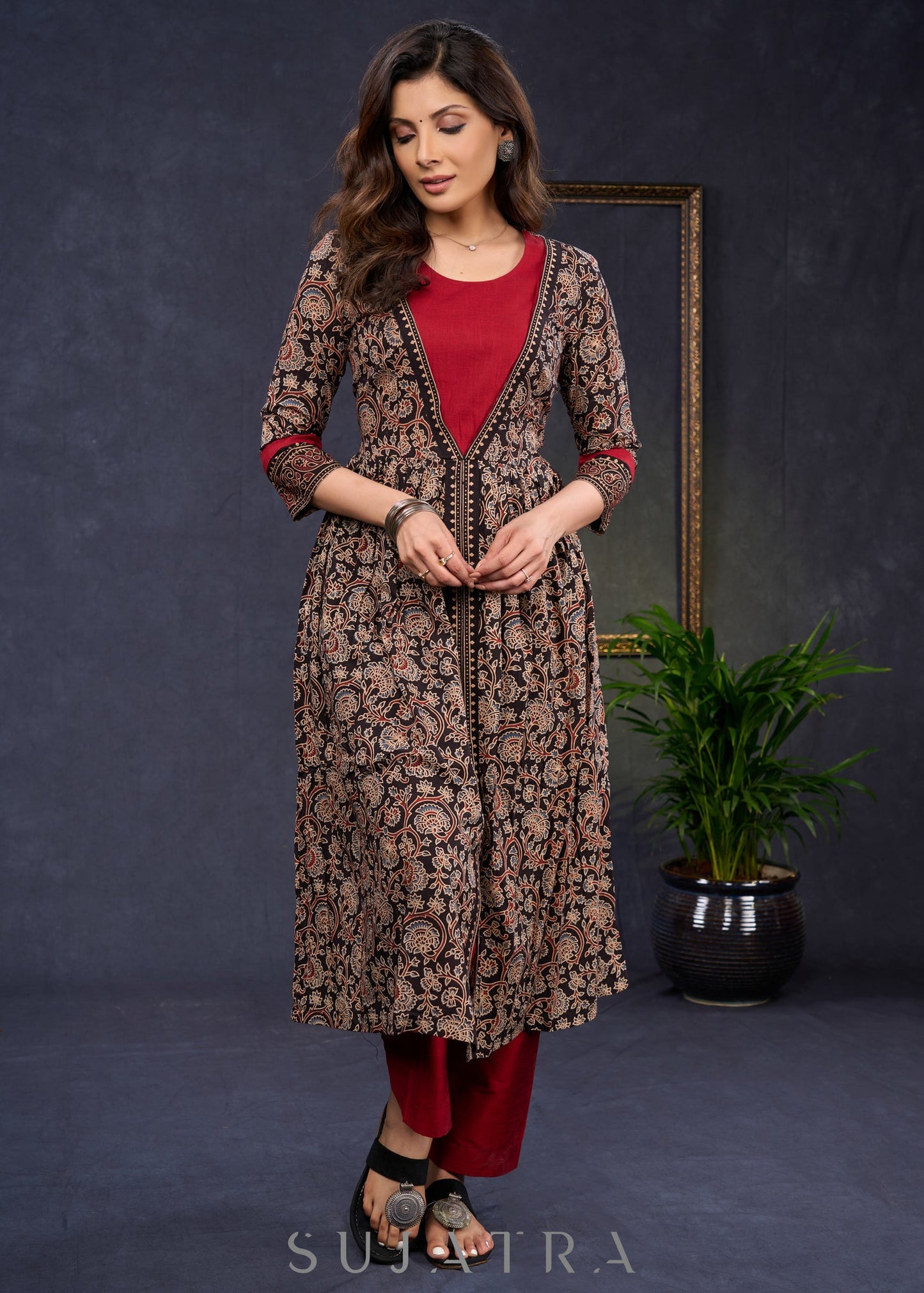 Maroon Cotton Silk Pant