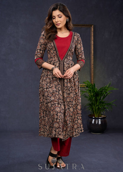 Maroon Cotton Silk Pant
