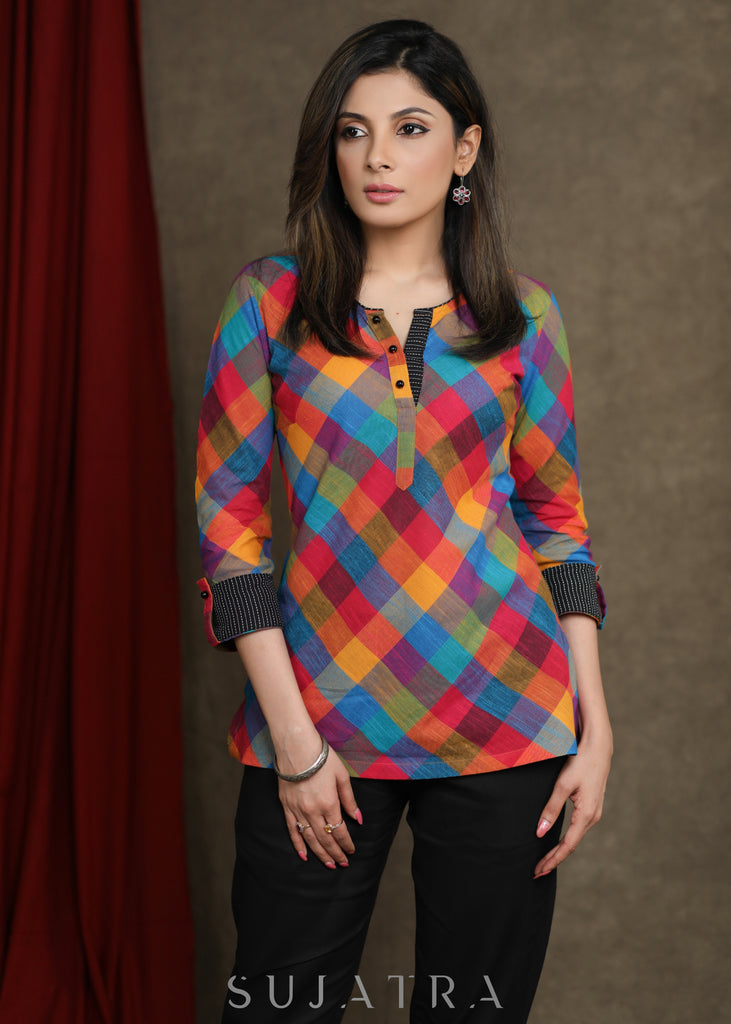 Smart Cotton Checks Multicolour Casual Top