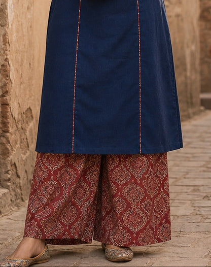 Majestic Maroon Mughal Ajrakh Printed Straight Pant