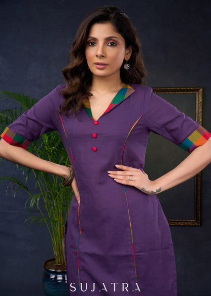 Stylish Purple Cotton Collared Tunic , For Everyday Wear