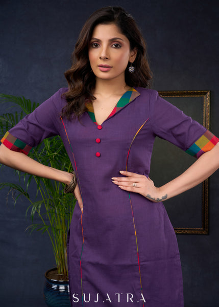 Stylish Purple Cotton Collared Tunic , For Everyday Wear