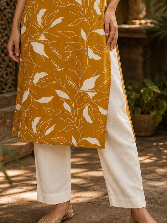 Refined Off-White Rayon Relaxed Straight Pants
