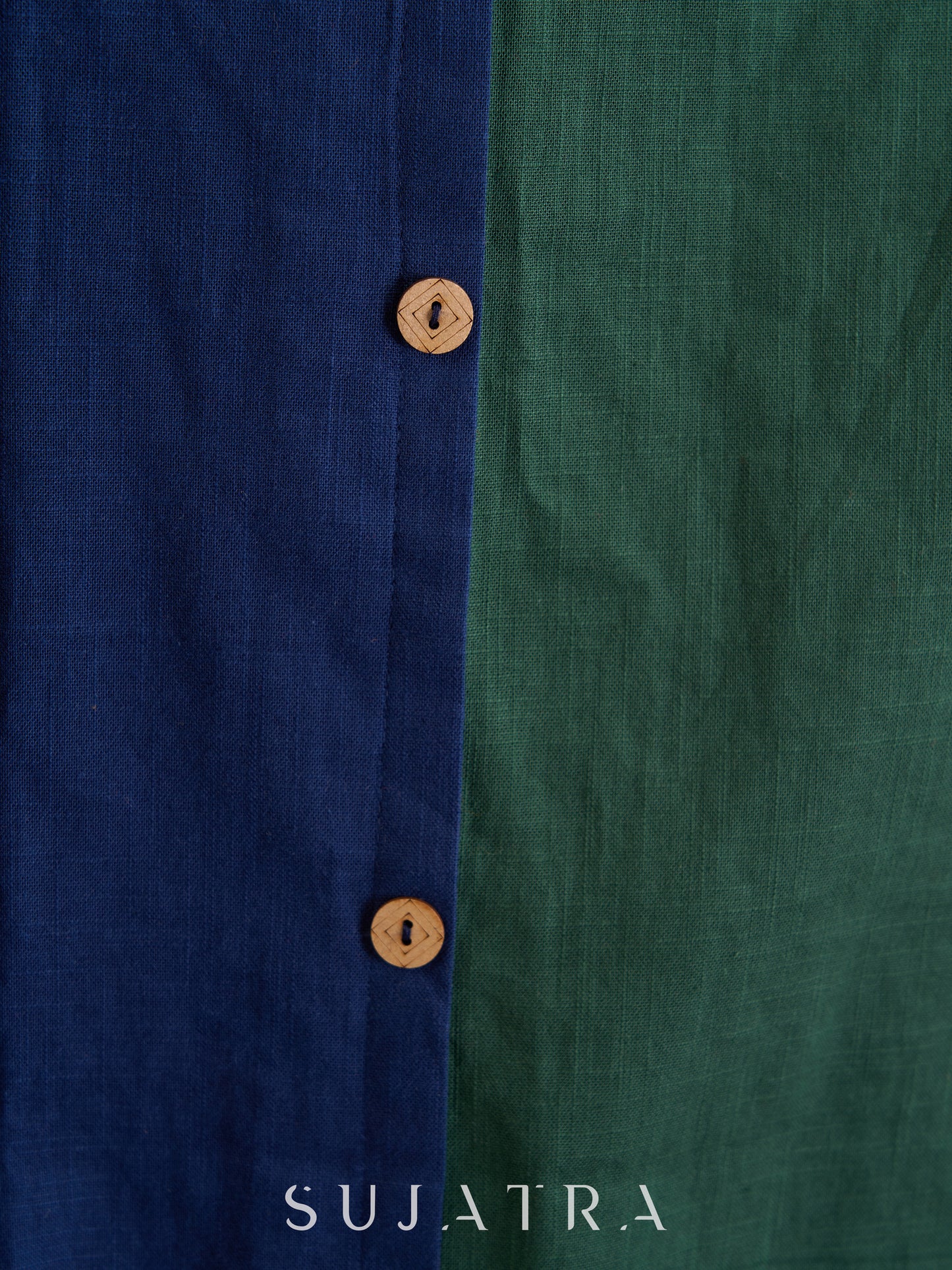 Striking Navy Blue & Green Dual-Tone Kurta with Contrasting Pink Collar