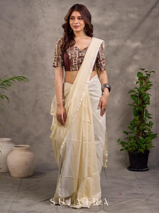 Authentic Ivory Cotton Saree