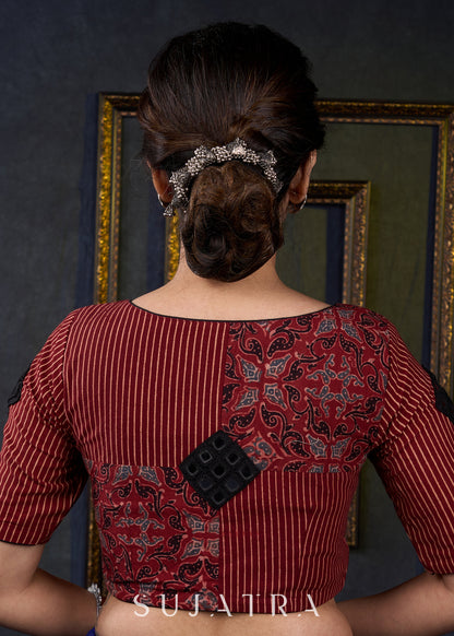 Maroon Ajrakh Combination Kutch Work Blouse