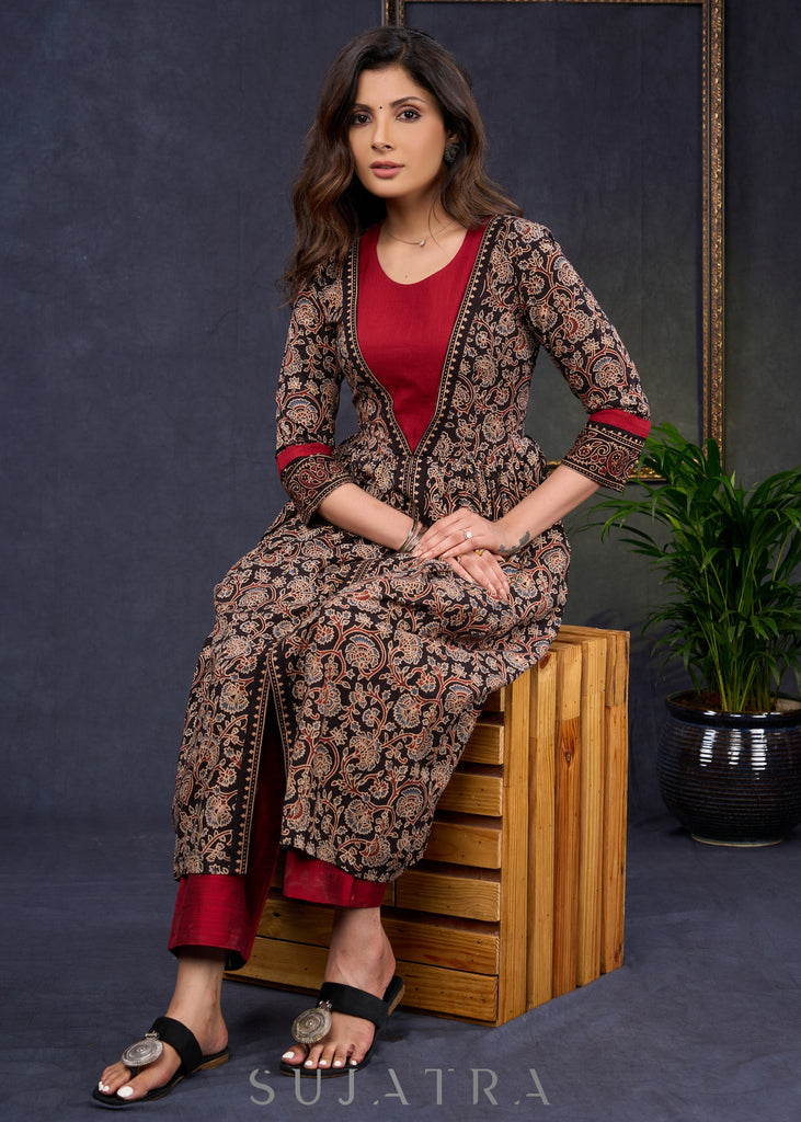 Maroon Cotton Silk Pant