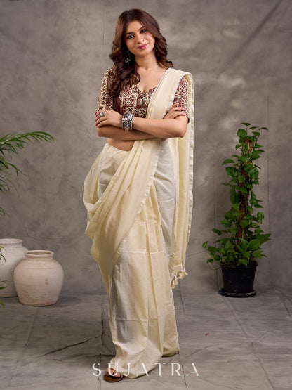 Authentic Ivory Cotton Saree