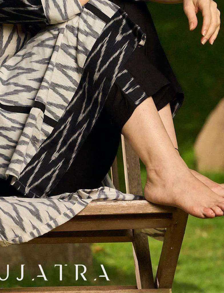 Classic Black Cotton Pant featuring Ikat Border Detailing on Sides