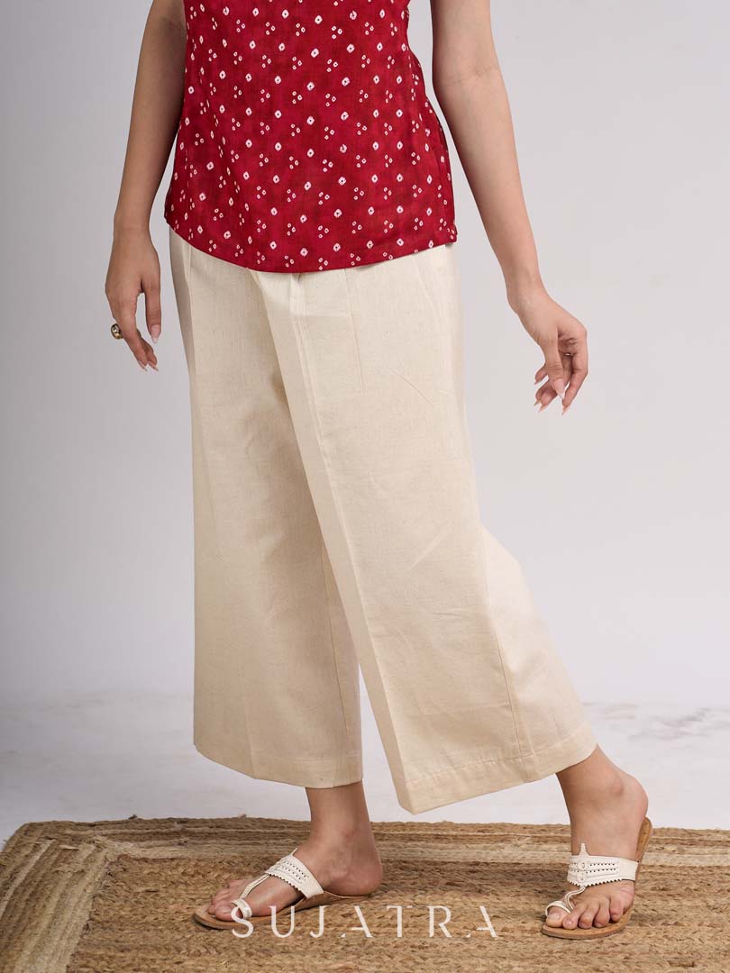 Off White Cotton Flex Tailored Front Pleat Pants